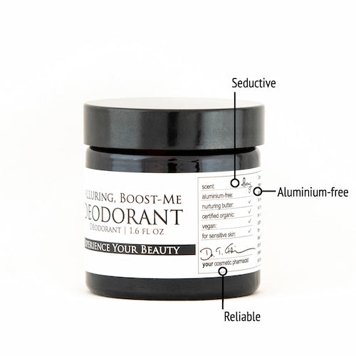 Derma ID Alluring Boost-Me Deodorant helps you as it is aluminum-free, effective against unwanted odors and has a seductive fragrance note